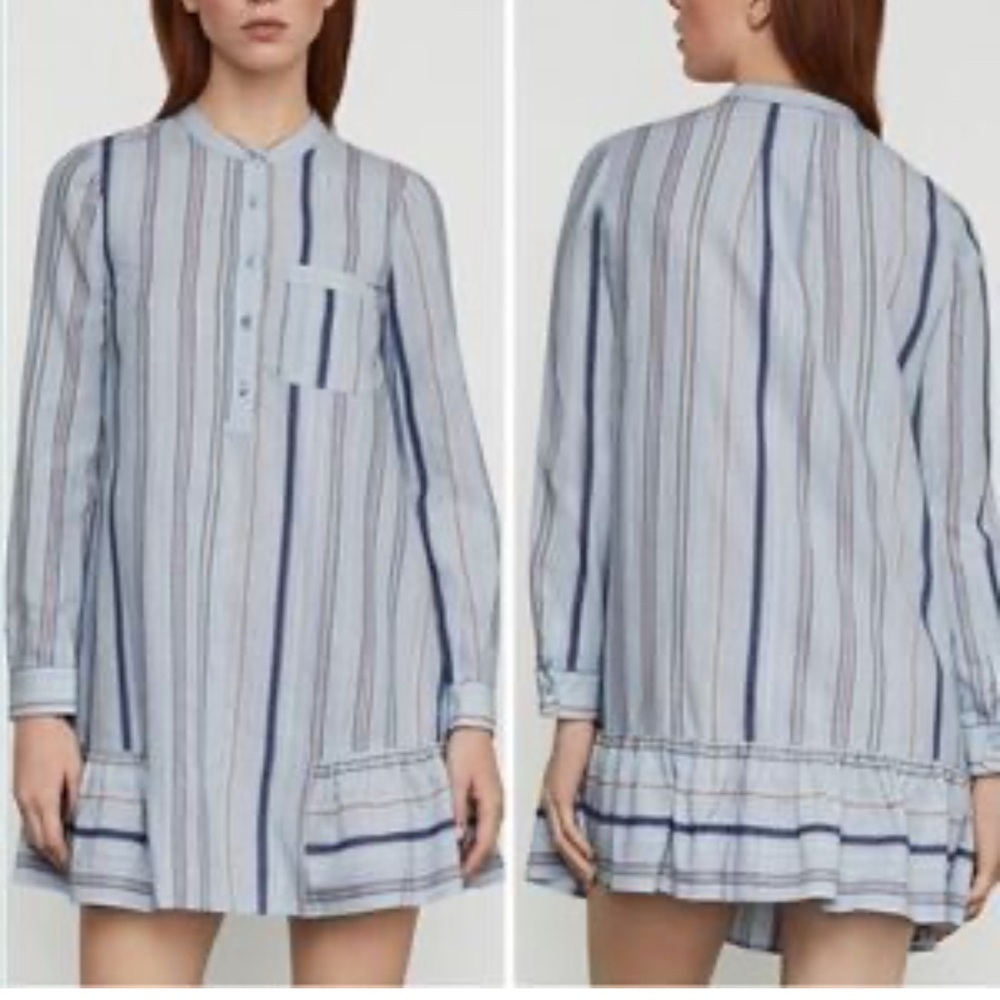 BCBG MAXAZRIA  Lucile Ruffle‎ Striped Button Up Shirt Dress